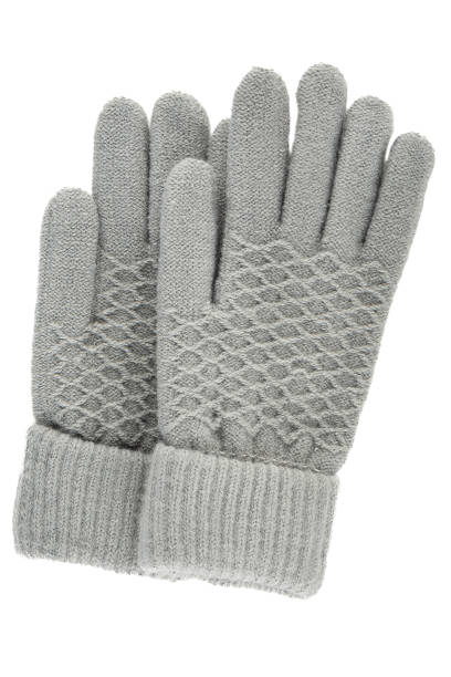 istock Vertically gray women's knitted winter gloves isolated on a white background. 1682687301