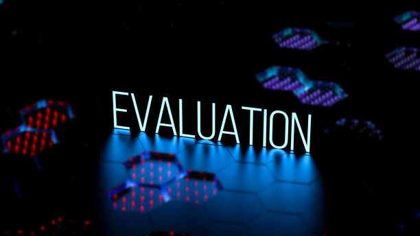 istock EVALUATION one word, neon definition text on blurred background. Evaluation, evaluation concept, banner. 3D render 1682692342