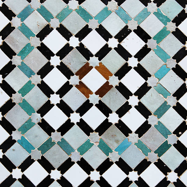 Colorful old tiles from Meknes medina in Morocco stock photo