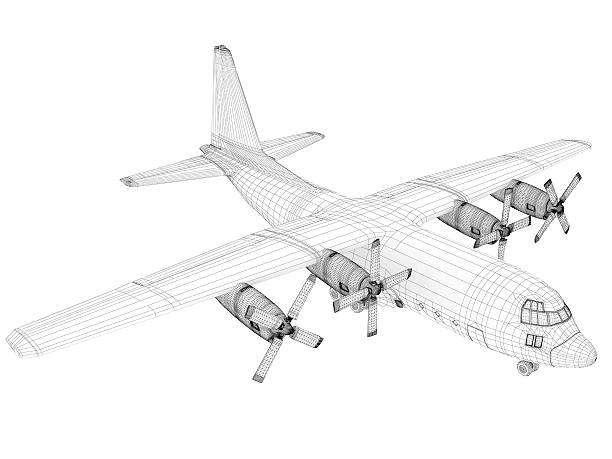 istock 3D Sketch architecture  Cargo Military Transport Airplane  Lockheed C-130 Hercules 168270703
