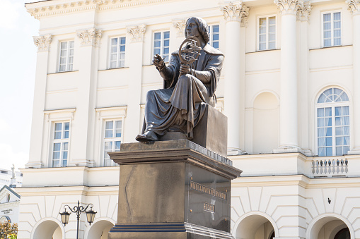 Monument to famous Polish scientist Nicolaus Copernicus. View of Nicolas Copernicus in Warsaw, Poland