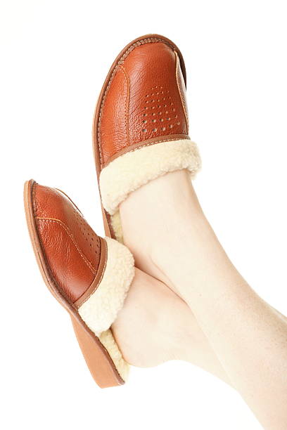 istock brown slippers on the foot isolated 168271575