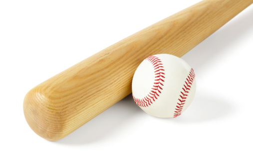 Baseball and Baseball bat isolated on white background with soft shadow.