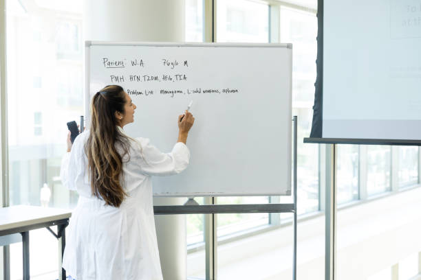 istock Female doctor writes notes in the whiteboard 1682723909
