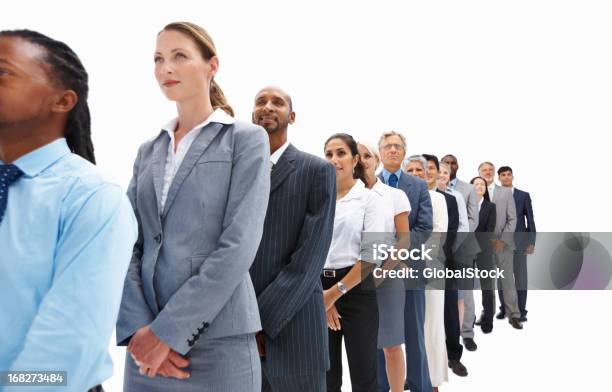 Business People Lined Up Stock Photo - Download Image Now - People In A Row, White Background, Looking Away