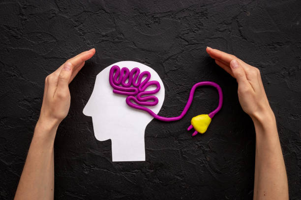 istock Human brain shape with hands. Mental health and care 1682737636