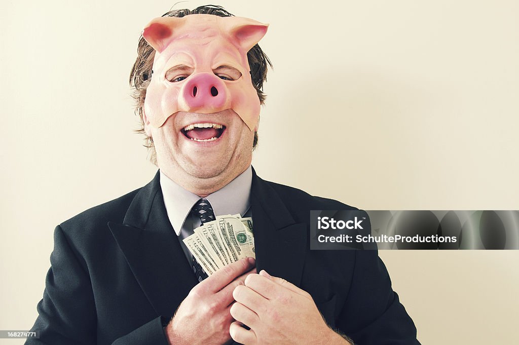 Biznes człowiek Świnia pieniądze - Zbiór zdjęć royalty-free (Chciwość)
