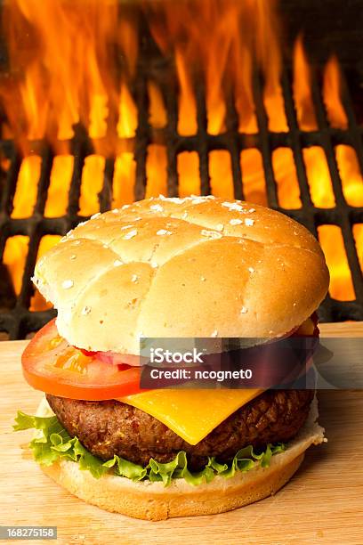 Flaming Hamburger Stockfoto und mehr Bilder von Feuer - Feuer, Weißer Hintergrund, Abnehmen