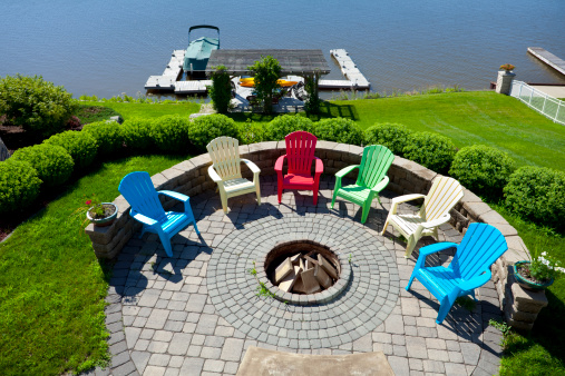 Fire Pit On Hill Overlooking Boat Dock