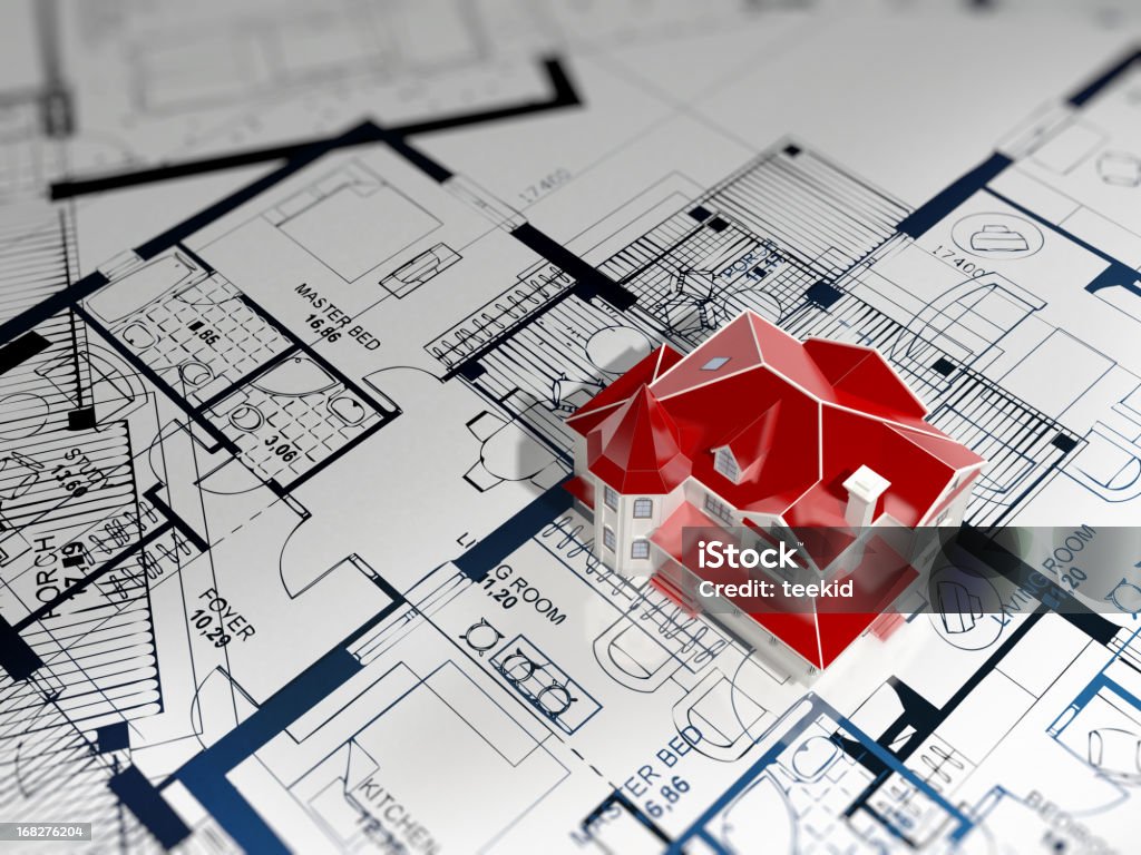 Haus Blueprint - Lizenzfrei Baugewerbe Stock-Foto