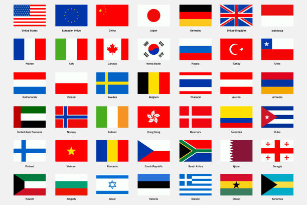 illustrations, cliparts, dessins animés et icônes de conception vectorielle populaire de jeux d’icônes de drapeaux du monde. - drapeau national