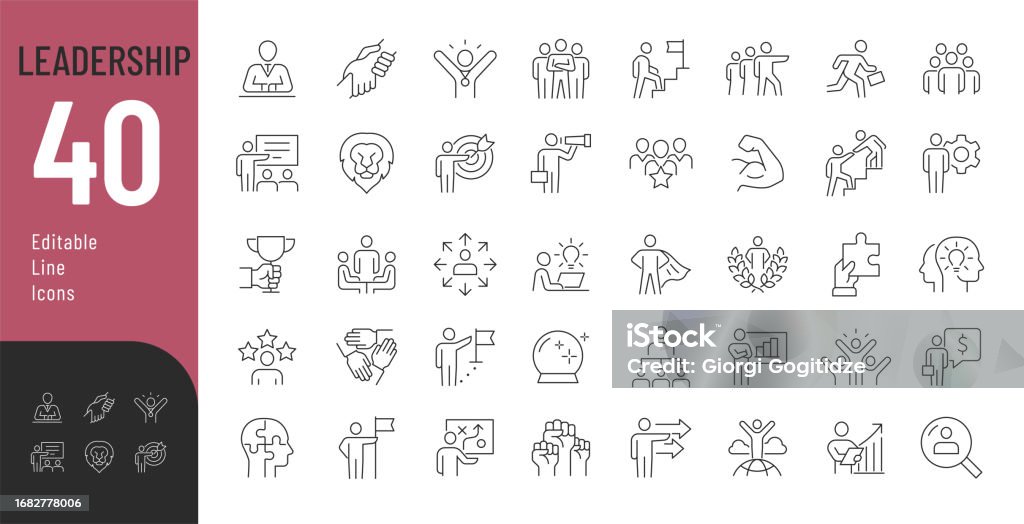 Leadership Line Editable Icons set. - Royaltyfri Ikon vektorgrafik Leadership Line Editable Icons set. - Royaltyfri Ikon vektorgrafik