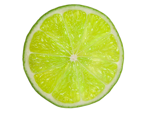 Single  lime slice isolated on  white background with Clipping Path.