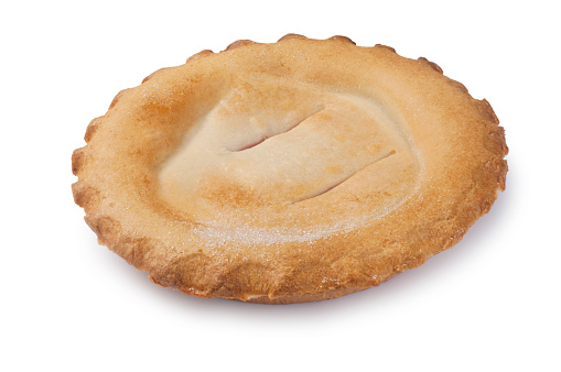 Studio shot of a fruit pie cut out against a white background