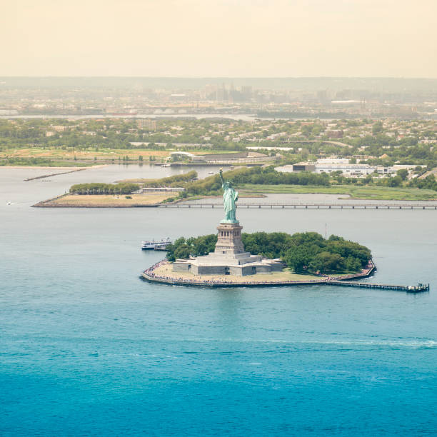 istock Statue of Liberty from an Helicopter view 168279804