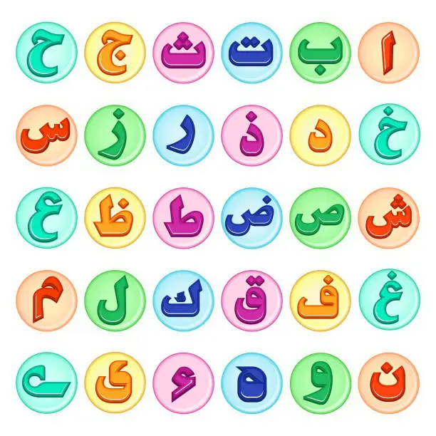 Vector illustration of Set of arabic colorful alphabet