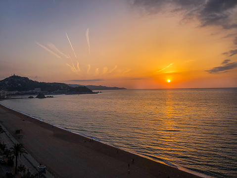 Sunset Over the Sa Palomera Hill in Spain, Blanes, High quality photo