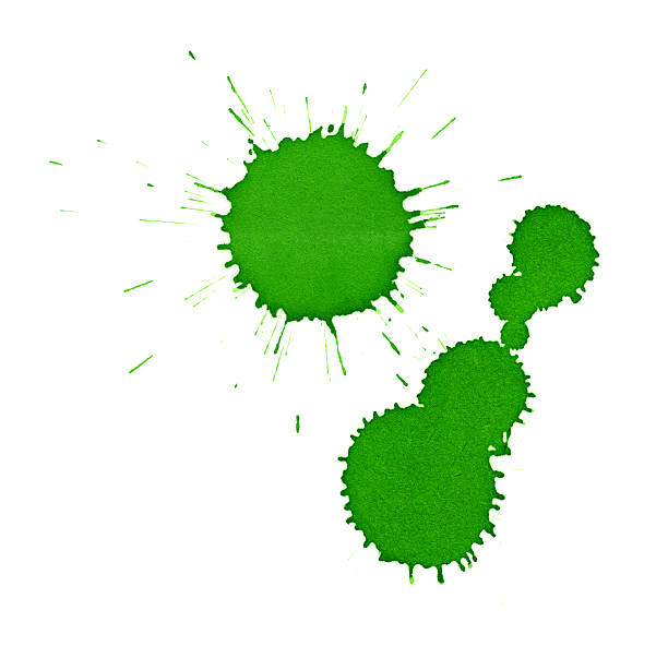 Isolated green ink splatter drops close-up
