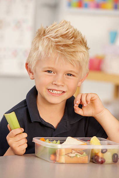istock Elementary Age Schoolboy Eating Healthy Packed Lunch 168282396