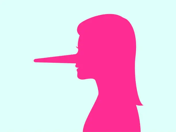 Vector illustration of A silhouette of a woman with long nose. Isolated Vector Illustration