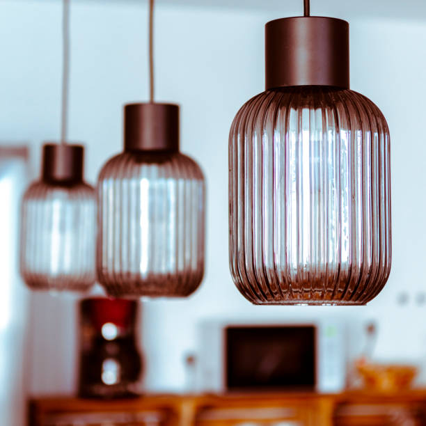 istock Interior design. Textured glass ceiling lamps in the Scandinavian interior 1682840839