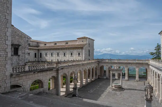 The abbey of Montecassino is a Benedictine monastery located on the top of Montecassino, in Lazio. It is the oldest monastery in Italy together with the monastery of Santa Scolastica.