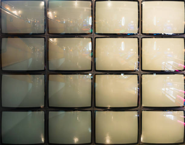 istock Pattern wall of pile black and white retro television (TV) 1682910843