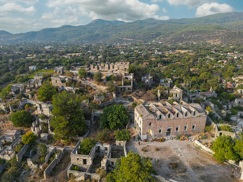 Drone view of Kayaköy, an abandoned Greek village of Fethiye 100 years ago.