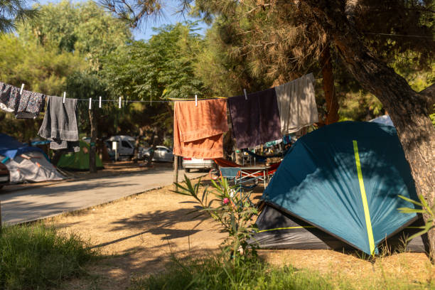 istock Camping tents with clothesline 1682941780