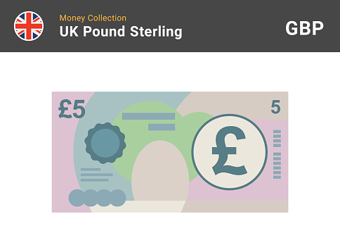 5 Pound sterling banknote. British money. Currency. Vector illustration.