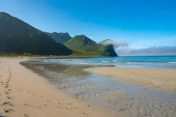 Photo of Haukland beach, near Leknes, on the north side of VestvÃ¥gÃ¸y Island, Lofoten Islands, Nordland, Norway