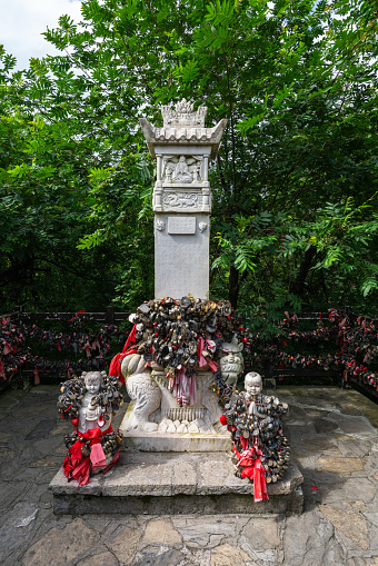 Zhangjiajie, China - August 30, 2023: Buddha statue on Tianmen Mountain tourist trail