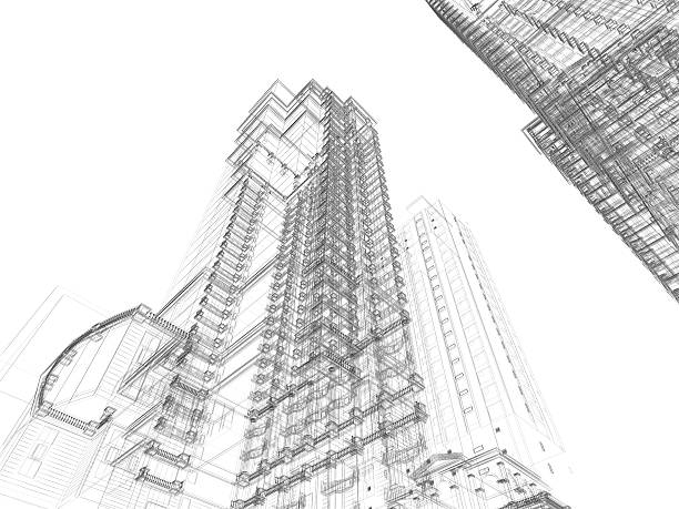 desenho de arquitetura - three dimensional blueprint construction housing project - fotografias e filmes do acervo