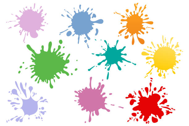 illustrations, cliparts, dessins animés et icônes de ensemble d’éclaboussures de peinture de couleur. taches d’encre colorées, éclaboussures de peintures abstraites et éclaboussures humides. - peinture