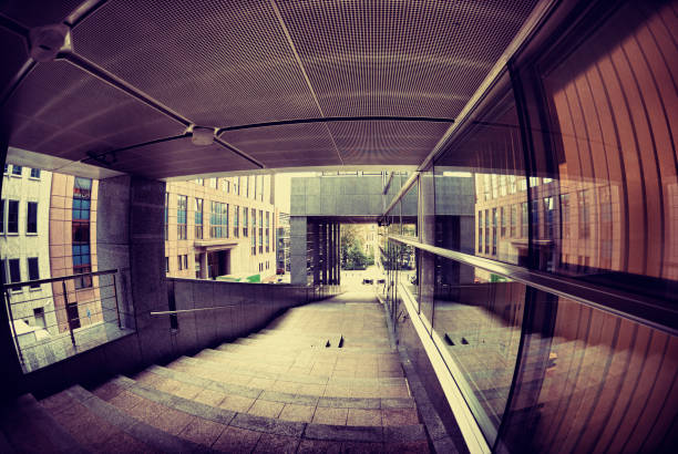 istock Inside a glass tunnel in Brussels financial district 168307712