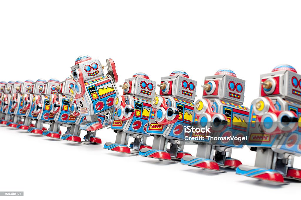 Marchando estaño de robots de juguete - Foto de stock de Robot libre de derechos