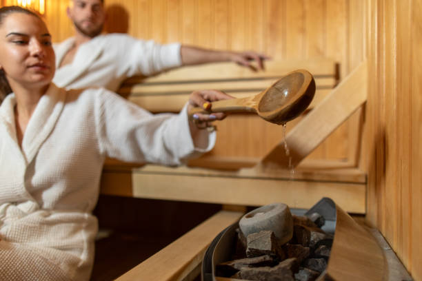 istock Young couple enjoying time in sauna 1683094819