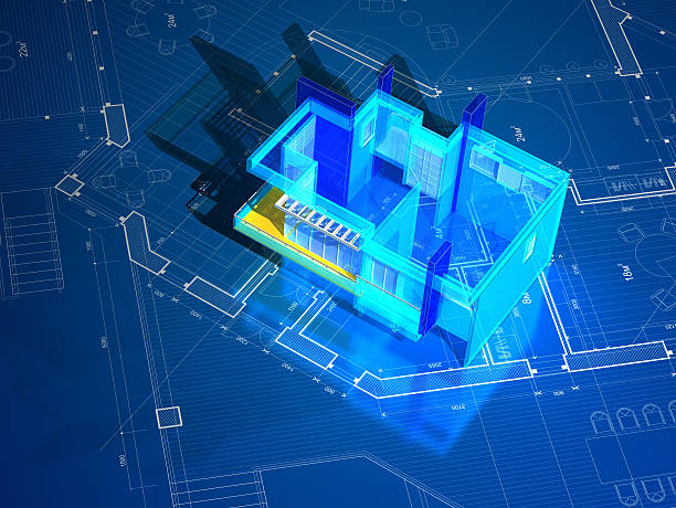 建築設計図 - construction three dimensional shape planning architect ストックフォトと画像