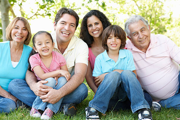 istock Multi Generation Hispanic Family Sitting In Park 168312724