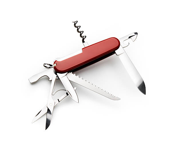 A Swiss Army knife with clipping path Swiss Army Knife, Isolated on withe, with Clipping Path. resourceful stock pictures, royalty-free photos & images