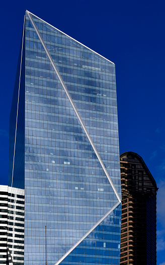Seattle, Washington state, United States: F5 Tower (formerly The Mark and Fifth and Columbia Tower), designed by ZGF Architects with angular glass curtain walls said to mimic the silhouette of actress Audrey Hepburn in the film Breakfast at Tiffany's. Mixed use, offices and hotel. LEED Silver standard.