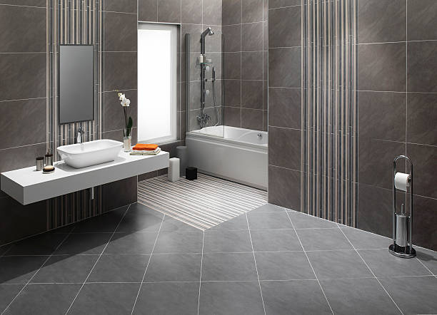 bagno domestico - bathroom bathtub contemporary tile foto e immagini stock