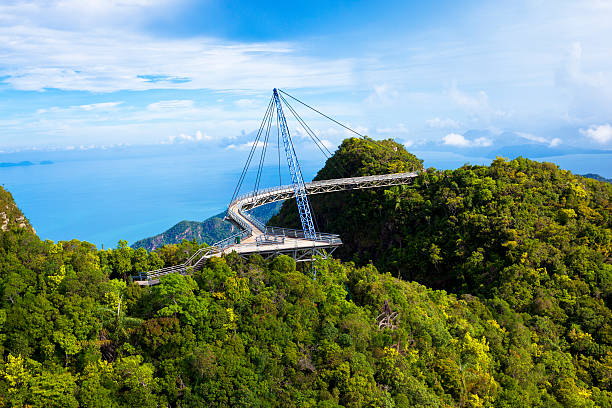 A scenic view of Langkawi sky bridge amazing cable bridge over the tropical rainforest island landscape in langkawi, malaysia. elevated walkway photos stock pictures, royalty-free photos & images