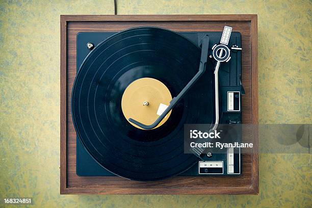 Dirty Turntable And Record On Formica Background Stock Photo - Download Image Now - Turntable, Retro Style, Old-fashioned