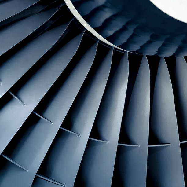 Front view close-up of aircraft jet engine turbine
