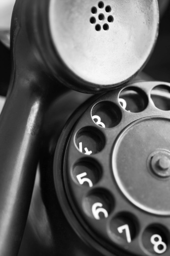 close-up view of a old telephone dial