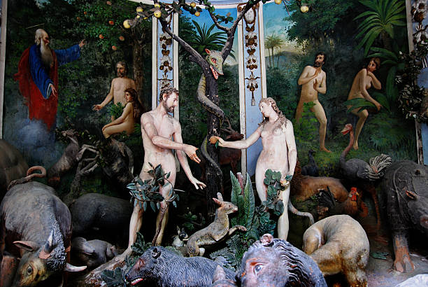 Adam and Eve (original sin) chapel Adam and Eve (original sin) chapel adam and eve painting stock illustrations