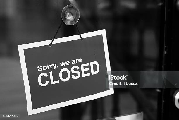 Closed Sign Black And White Stock Photo - Download Image Now - Closing, Going Out Of Business, Sign