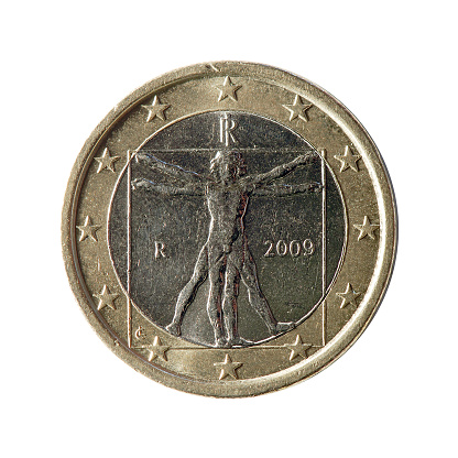 Coin macro isolated on white: 1 Euro