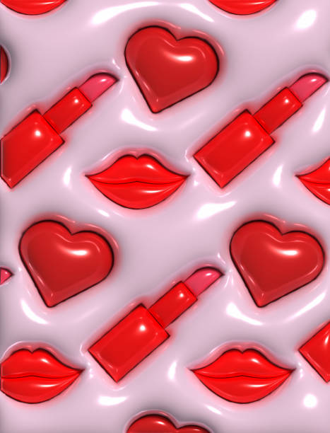 istock Lipstick, heart and lips on pink background, 3D rendering illustration 1683305976